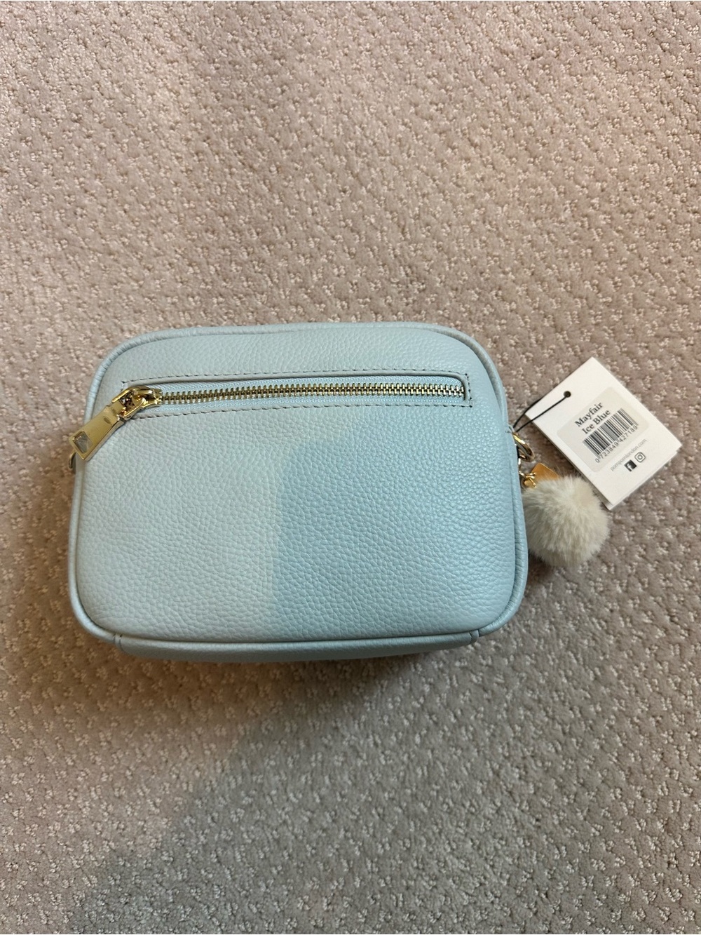 Pom Pom London Mayfair Ice Blue Leather Crossbody Bag with accessories - Picture 4 of 5